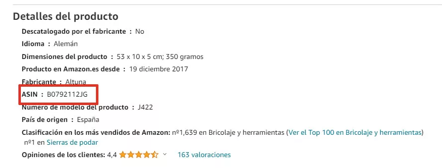 El código ASIN